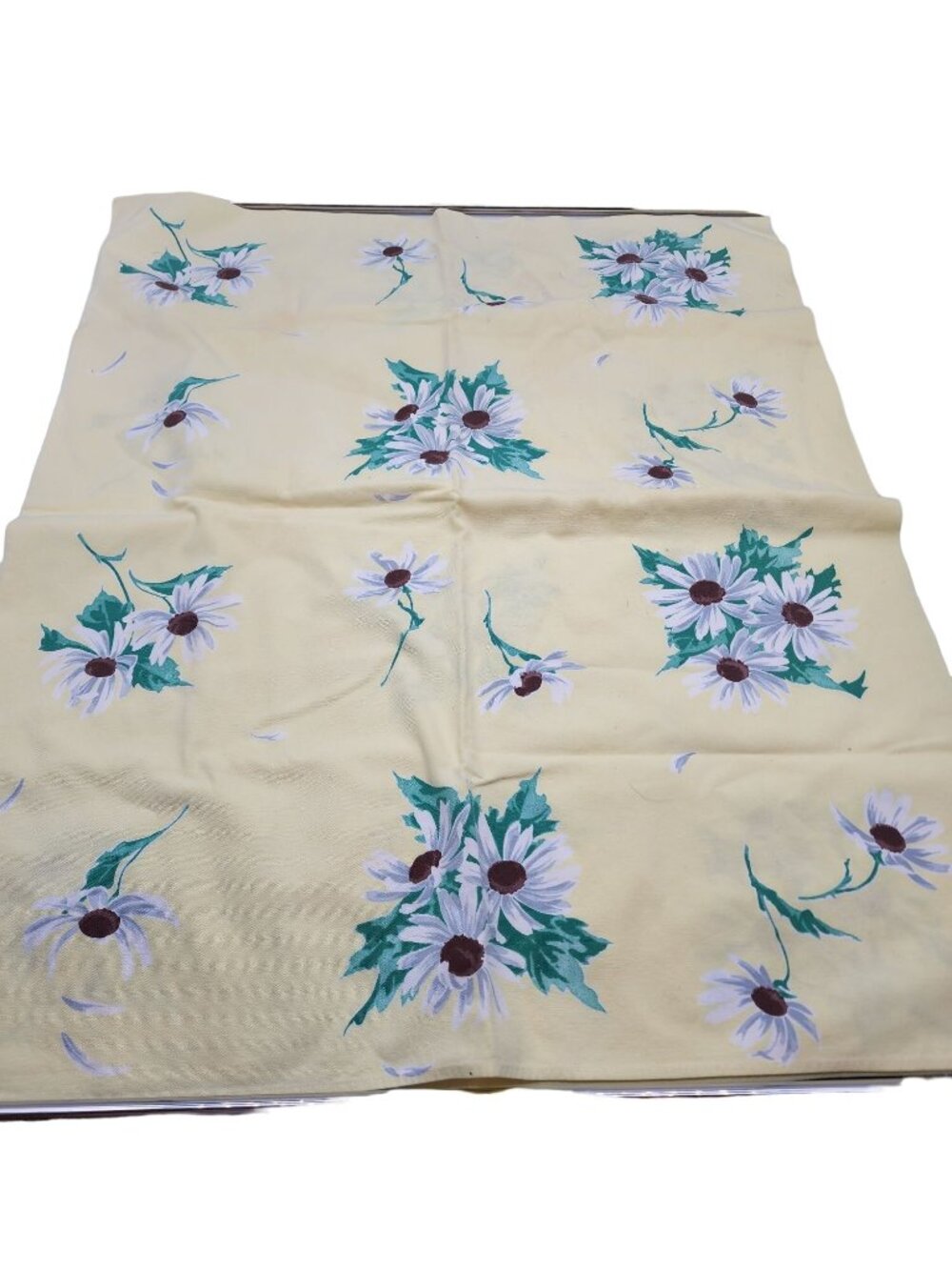 Vintage Yellow Daisy Table Cloth linen 66 x 55